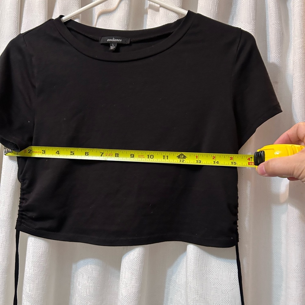 Ambrielle Black Short Sleeve Crop Top with Side Drawstrings